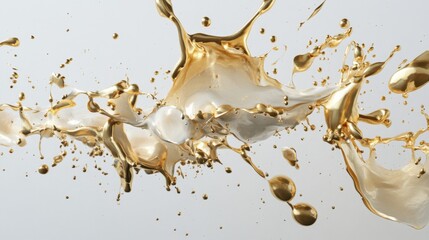 Poster - Dynamic splash of gold liquid on light background abstract art creative environment high- visuals fluid motion concept