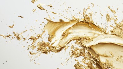 Poster - Dynamic gold paint splash artistry studio workshop abstract visuals bright background close-up capture creative expression