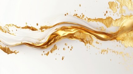 Poster - Dynamic gold and clear liquid flow abstract art studio setting modern aesthetic close-up view visual harmony for design
