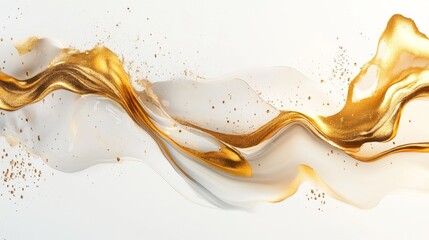 Poster - Dynamic gold and white abstract waves studio digital art modern aesthetics close-up artistic expression