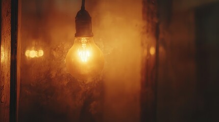 Poster - Light bulb softly blurred, casting a cozy, ambient glow as warm light spreads into the surrounding dark, creating a dreamy scene