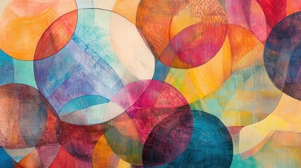 Poster - picture an energetic mixed media artwork where overlapping circular shapes in vivid colors interact 