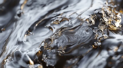 Poster - Picture the close-up of liquid shiny metal, with a captivating mix of gray, gold, and silver tones blending seamlessly together.