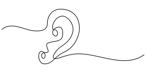 Aufkleber - Continuous one line drawing of human ear Isolated on white background vector illustration, Continuous one line drawing of human ear. One line drawing illustration of human anatomy. International. 