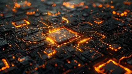 Poster - Glowing central processing unit (CPU) on a circuit board.