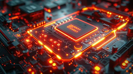 Poster - High-tech glowing circuit board with central processor.
