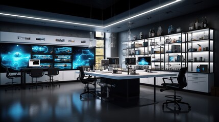 Poster - Modern Futuristic Laboratory Workstation With Advanced Technology