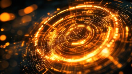 Aufkleber - Abstract Orange Glowing Circular Technological Design