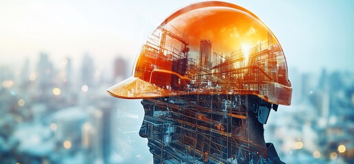 Poster - A silhouette of a worker in a hard hat with a cityscape overlay.