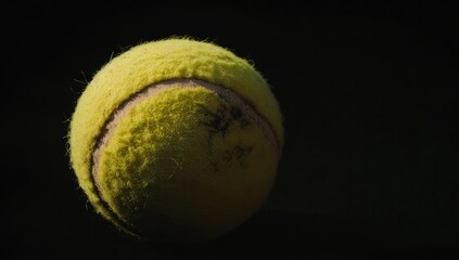 Aufkleber - Close-up of a used tennis ball against a dark background.