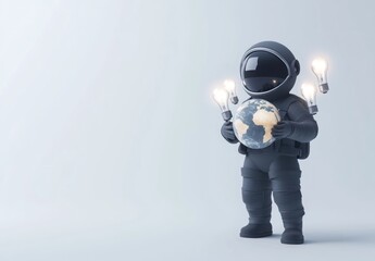 Aufkleber - Astronaut holding Earth with lightbulbs.