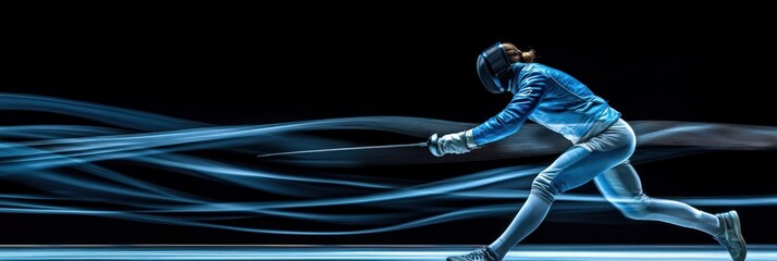 Aufkleber - Female fencer in dynamic action, blurred motion background.