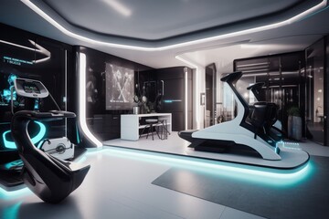 Poster - Futuristic Fitness Room Interior Design With Modern Equipment