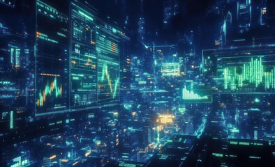 Aufkleber - Futuristic digital data streams and graphs.
