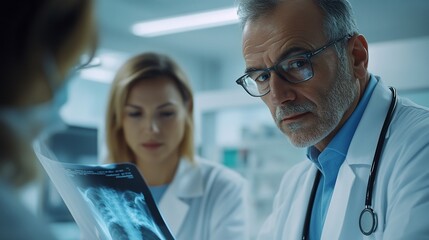 Aufkleber - Doctors examining an X-ray in a medical setting.