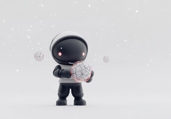 Aufkleber - Cute robot astronaut holding a glowing sphere.