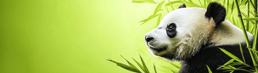 Poster - Giant panda amidst lush green bamboo.