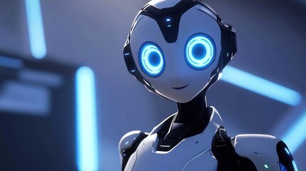 Poster - Friendly Robot with Bright Blue Eyes Smiles