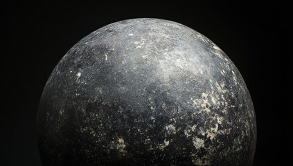 Poster - Close-up of a dark, textured sphere against a black background.
