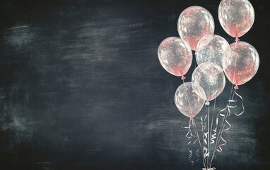Aufkleber - Transparent balloons with confetti on dark background.