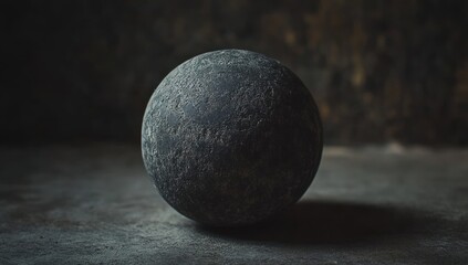 Aufkleber - Dark gray stone sphere on a textured surface.