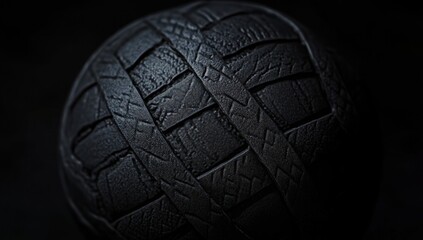 Aufkleber - Dark sphere with textured surface resembling woven dark stone or metal.
