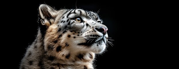 Poster - Majestic snow leopard portrait against a black background. (1)