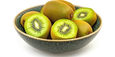 Wall Mural - A collection of whole green kiwi fruits, unpeeled and fresh, arranged in a bowl, showcasing the vibrant green kiwis in a delightful presentation for fruit lovers.