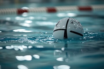 Poster - Water polo ball floats in swimming pool.