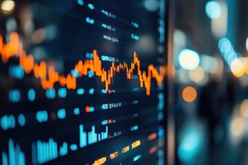 Poster - Stock market data displayed on a screen at night, showing financial charts and graphs.