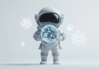 Aufkleber - Cute astronaut holding glowing network sphere. (1)