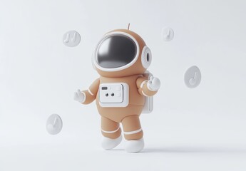 Poster - Cute astronaut joyfully dances amidst floating music notes against a white background.