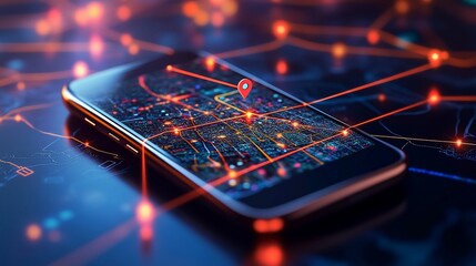 Aufkleber - A smartphone displaying a digital map with location markers and connections.