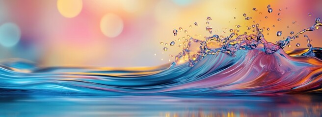 Poster - Vibrant colorful wave splash with bokeh background.
