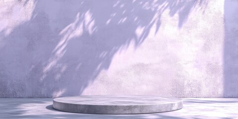 Aufkleber - Minimalist stone podium against a textured wall with leaf shadows.