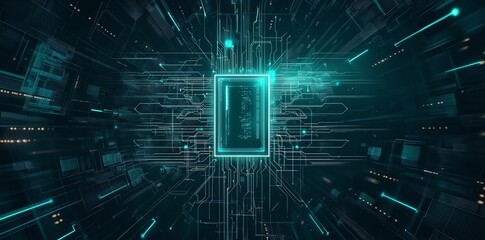 Aufkleber - Futuristic digital circuit board with a glowing core symbolizing technology innovation