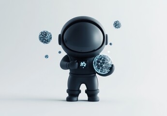Aufkleber - 3D render of a black astronaut holding a glowing sphere, representing connection and exploration.
