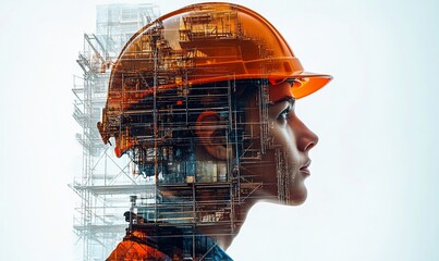 Poster - Profile of a worker with a construction overlay, symbolizing industry.