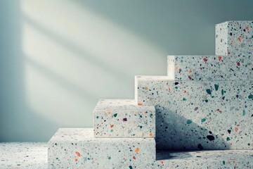 Aufkleber - Terrazzo steps bathed in sunlight against a light wall.