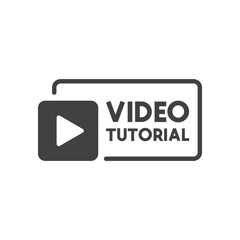 Poster - Play video tutorials icon in flat style. Education software vector illustration on isolated background. Webinar training sign business concept.