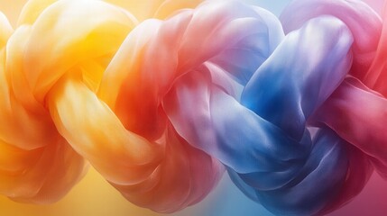 Poster - Vibrant Colorful Silk Ribbons Intertwined in a Beautiful Abstract Design, Showcasing the Elegance and Fluidity of Textiles in a Soft Light Background