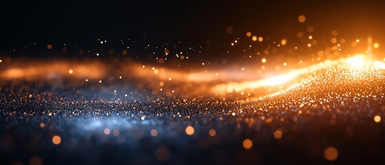 Aufkleber - Abstract digital wave of glowing particles, vibrant orange and blue light streaks creating a dynamic and futuristic scene. Perfect for backgrounds and creative designs.