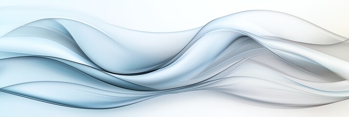 Poster - Abstract pastel waves create a serene flow, blending light blue and white hues. Perfect for backgrounds, conveying elegance and tranquility in design projects.