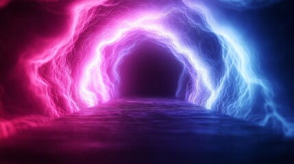 Aufkleber - A mesmerizing digital artwork of a neon-lit tunnel with vibrant pink and blue light trails creating an otherworldly, immersive atmosphere, perfect for futuristic and creative desig