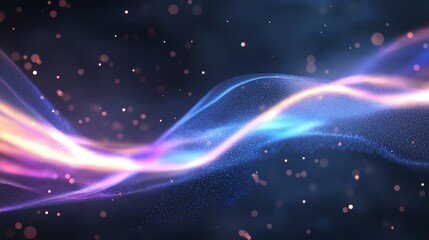 Poster - Abstract digital wave flowing in vibrant colors against a dark background, creating a sense of movement and energy. Perfect for design inspiration and technology themes.