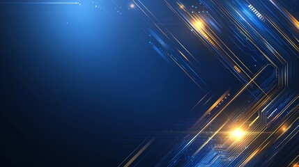Poster - Abstract futuristic digital background with glowing lines and geometric shapes in blue and gold, perfect for a tech-themed design or presentation.