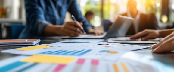 Aufkleber - A collaborative workspace with charts and graphs for business discussion.