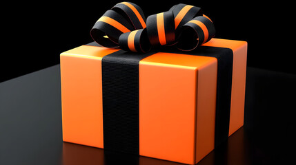 Canvas Print - 3d Black and orange gift box for halloween isolate on transparency background