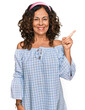© Krakenimages.com - Middle age hispanic woman wearing casual clothes smiling happy pointing with hand and finger to the side