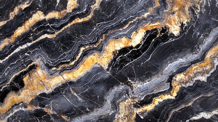 Poster - Rich black granite marble with intricate swirls of gold and white creates a timeless backdrop. This exquisite surface highlights elegance in any design setting, evoking sophistication and luxury